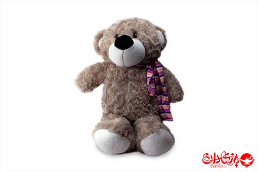 اسباب-بازی-عروسک پشمی خرس شالدار زرشکی ٧٥ سانتی