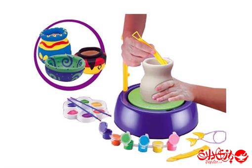 اسباب-بازی-چرخ سفالگری کودکان همراه گل سفالگری و رنگ و قلم مو