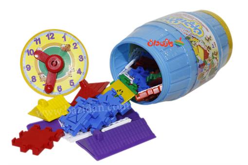 اسباب-بازی-چین واچین 80 قطعه سطلی با ساعت آموزشی