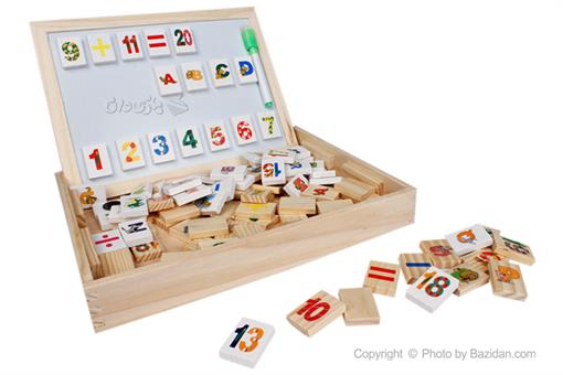 اسباب-بازی-وایت برد اعداد و حروف و دومینوی چوبی