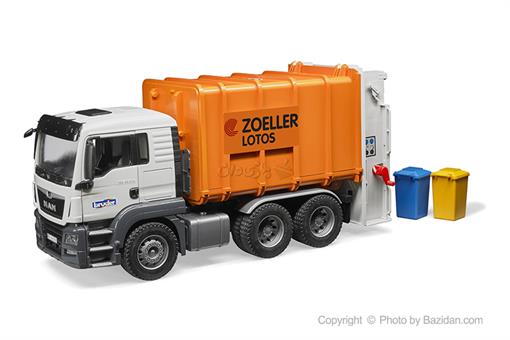 اسباب-بازی-کامیون حمل زباله بارگیری از عقب نارنجی رنگ Man مارک Bruder