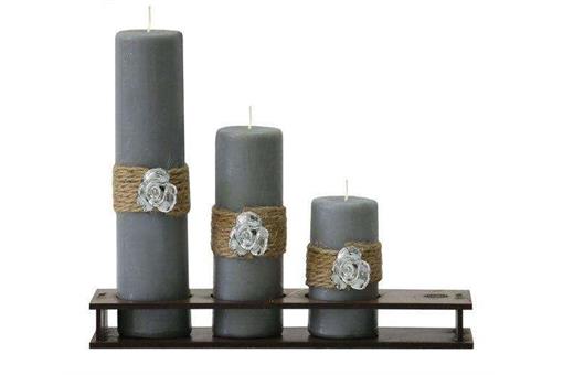 اسباب-بازی-ست کامل شمع استوانه قطر ٤ سانت طرح رز نقره ای کد٤٠٣