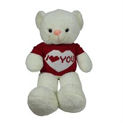 اسباب-بازی-خرس ۸۰ سانتی لباس کاموایی قلبی قرمز